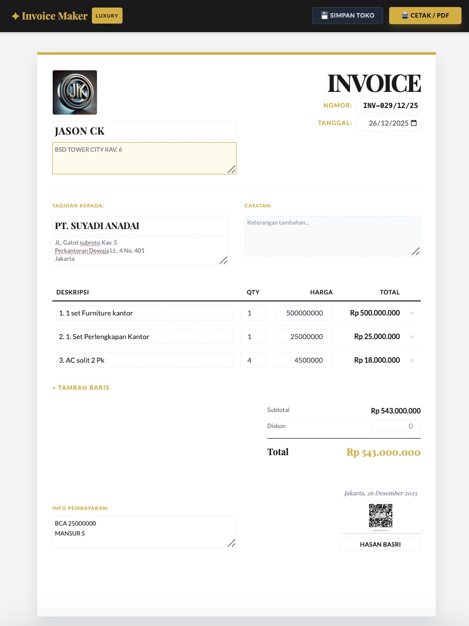 Tampilan Editor Invoice